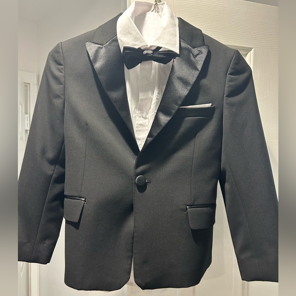 Boys tuxedo and shoes - tailored to be a size 6/7